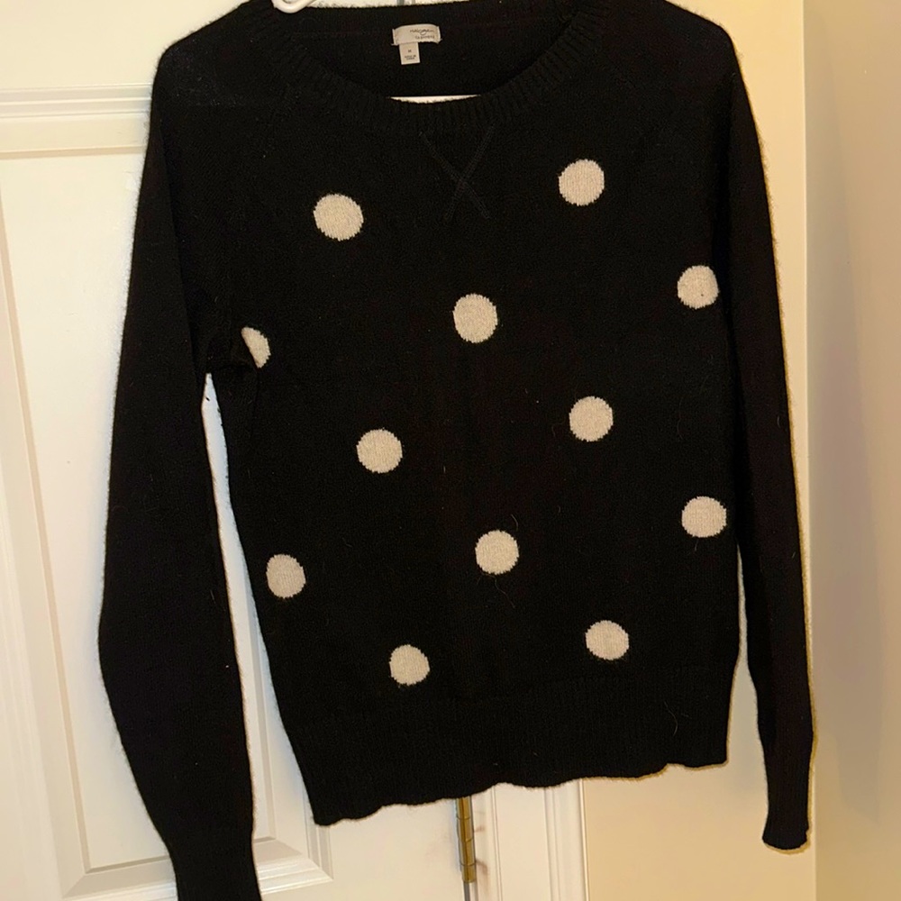 Halogen Black and white polka dot cashmere sweater